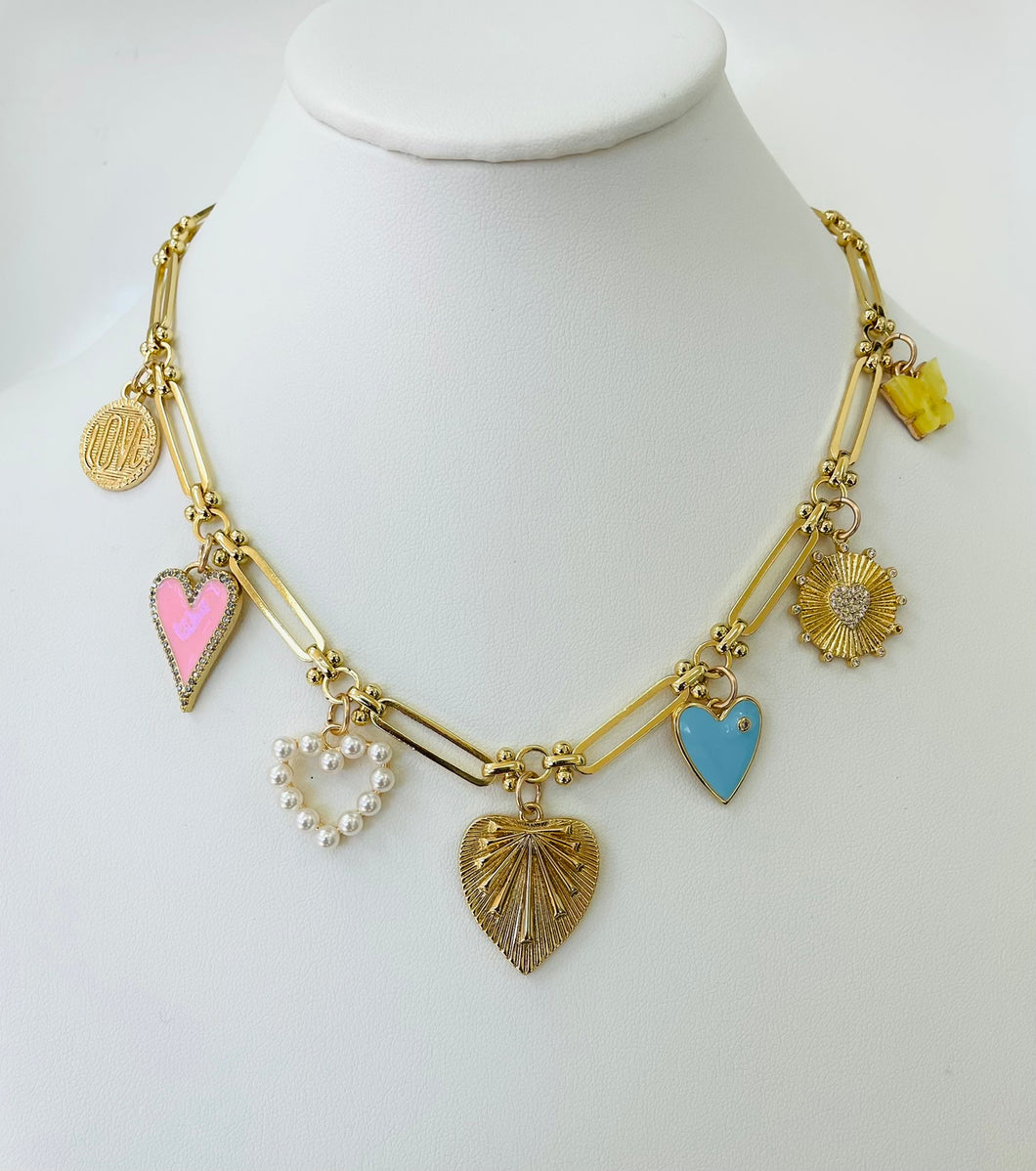 N421 Love Multi Heart Charm Necklace
