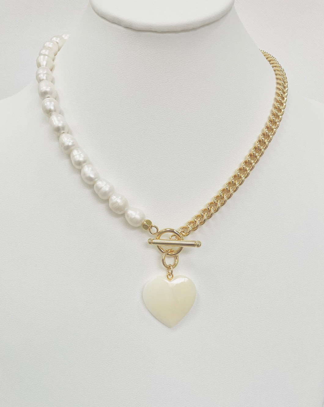 N410 Half and Half MOP Heart Necklace